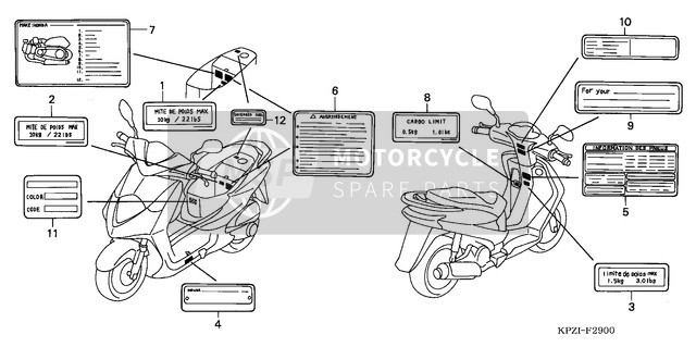 Honda SES150 2004 Etiqueta de precaución para un 2004 Honda SES150